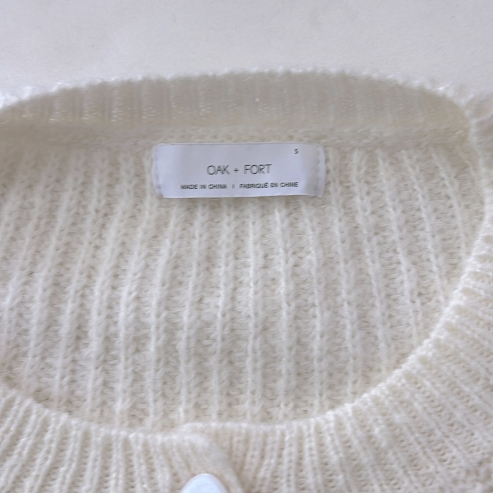 OAK + FORT Cream Knit Boxy Wool Button Down Crop Cardigan Sweater Small - Picture 5 of 6